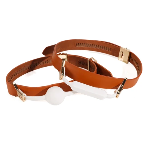 Кожаный кляп с 2-мя насадками LOCKINK Ball-Gag & Gag-bite Set - Brown