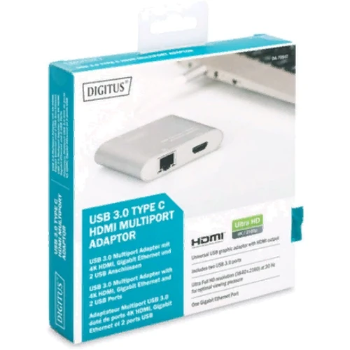 Адаптер Digitus Adapter USB-C to HDMI + 2xUSB + RJ45 Silver (DA-70847) фото 5