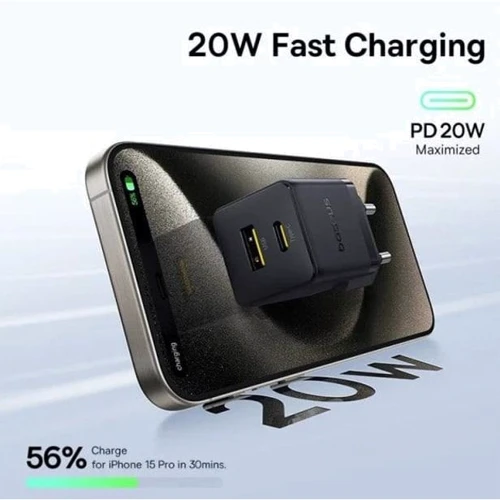 Зарядное устройство Baseus Wall Charger Palm USB-C+USB 20W with USB-C Cable Black (P10111608113-01): Количество USB-портов 2