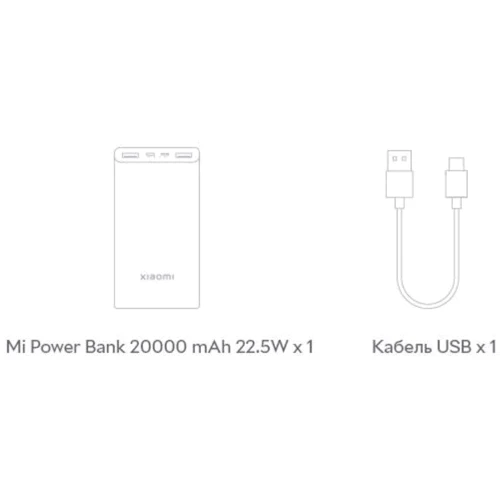 Внешний аккумулятор Xiaomi Mi Power Bank 20000mAh Dual USB Fast Charge 22.5W White (BHR6109CN/PB2022ZM): Кабели/переходники для смартфонов в комплекте USB Type-C