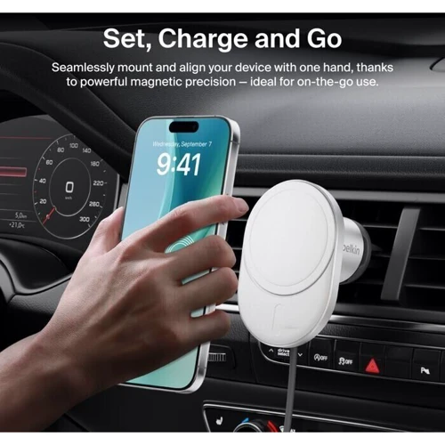 Держатель Belkin Car Holder Wireless Charger BoostCharge Pro Qi2 with MagSafe 15W Gray (WIC008btGR-V2)