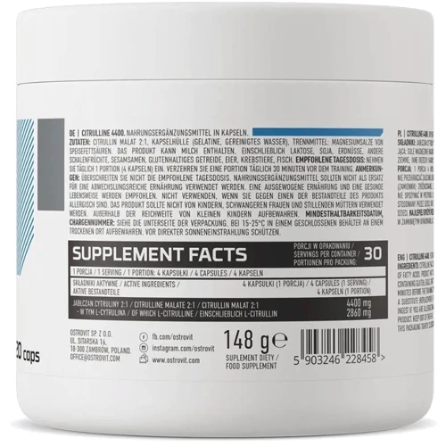 Аминокислота для спорта OstroVit Supreme Capsules Citrulline 4400 mg 120 caps / 30 servings: Тип Цитруллины