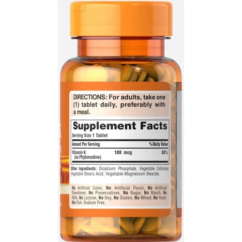 Puritan's Pride Vitamin K 100 mcg 100 tabs: Форма выпуска Таблетки