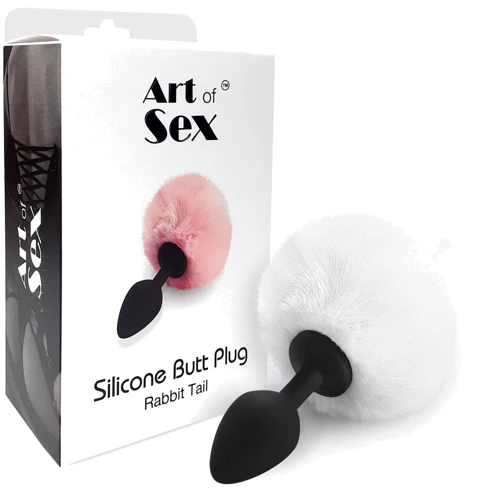 Силиконовая анальная пробка М Art of Sex - Silicone Bunny Tails Butt plug, белый