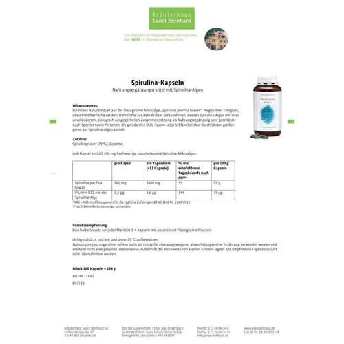 Sanct Bernhard Spirulina Спирулина 300 mg 360 капсул: Форма выпуска Капсулы