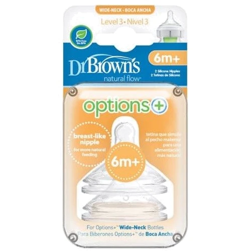 Соска 3-го уровня для бутылочки с широким горлышком Options+, 6+ месяцев, 2 шт (WN3201-INTL): Поток переменный