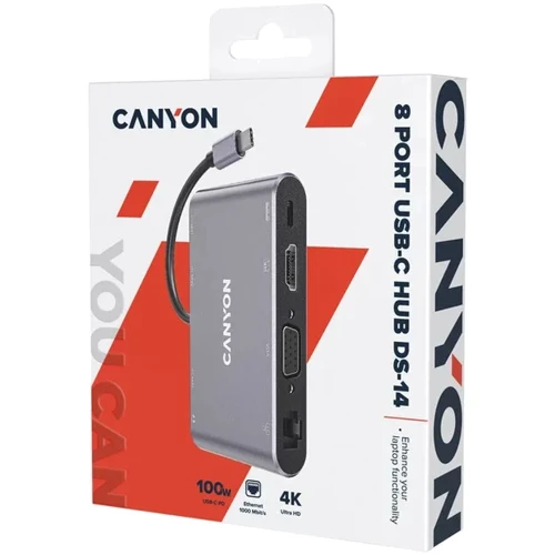 Адаптер Canyon Adapter DS-14 USB-C to 3xUSB+VGA+HDMI+USB-C+3.5mm+RJ45 (CNS-TDS14) фото 6