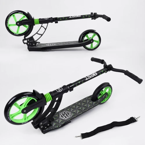 Самокат двухколесный Best Scooter с PU колесами, 1 амортизатором Black/Green (99666): Тип колес литые