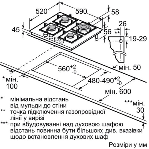 Варильна поверхня газова Bosch PPH6A6B20: Кількість конфорок 4