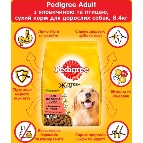 Сухой корм Pedigree для взрослых собак Говядина и птица 8.4кг (5900951240560): Класс Премиум