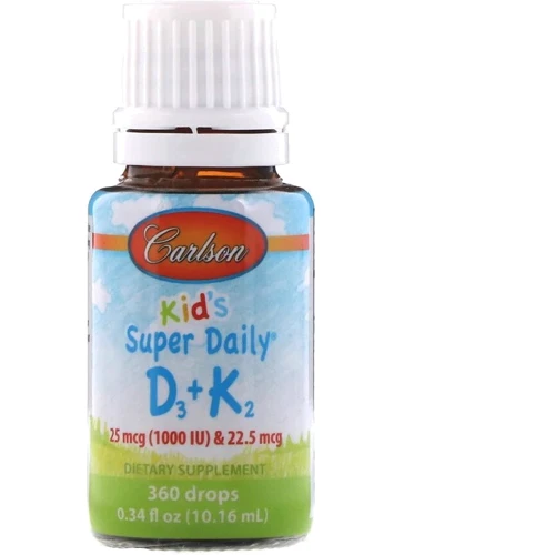 Carlson Labs Kids Super Daily D3 + K2 25 mcg (1,000 IU) & 22.5 mcg 0.34 fl oz (10.16 ml) Вітаміни D3 + K2 для дітей