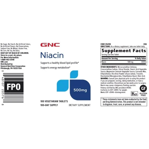 GNC Niacin 500 mg Ниацин 100 таблеток: Форма выпуска Таблетки