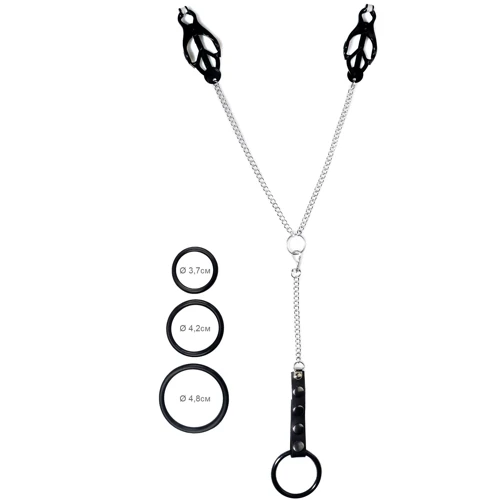 Зажимы для сосков с эрекционными кольцами Art of Sex - Nipple clamps for Men Black clover