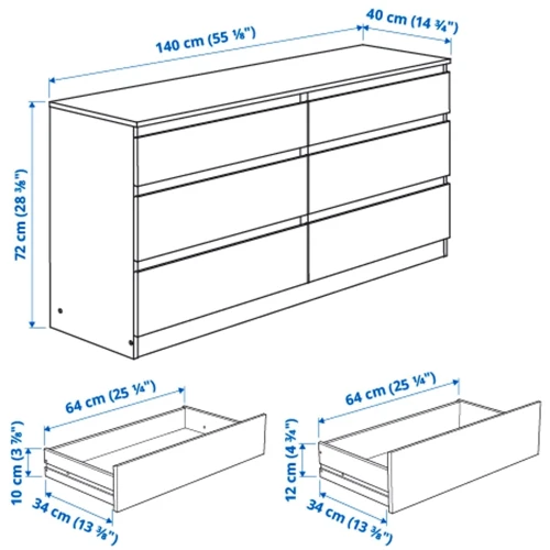 Комод с 6 ящиками ІКЕА KULLEN 140х72 см белый (90309245) фото 4