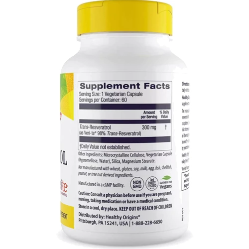Healthy Origins Natural Active Trans Resveratrol 300 mg Ресвератрол 60 капсул: Вид Неферментные