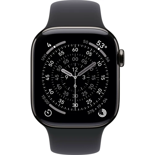 Apple Watch Series 11 GPS + Cellular 42mm Slate Titanium Case with Black Sport Band - S/M (MF8R4)
