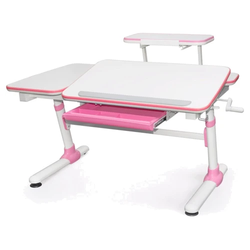 Стол Evo-kids Darwin Pink с полкой (арт.Evo-502 P+полка Evo-513) - столешница белая / вставки розовые
