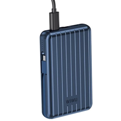 Внешний аккумулятор WIWU Power Bank 5000mAh 22.5W Trunk Magnetic Wireless Blue (PP02): Встроенный кабель Apple Lightning / USB Type-C