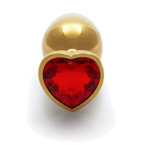Металлическая анальная пробка Ouch! Heart Gem Gold - Ruby Red, М