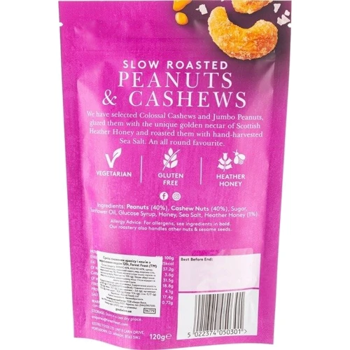 Смесь Forest Feast жареный арахис и кешью с вересковым медом 120 г (5022374050301): Вес нетто 120 г
