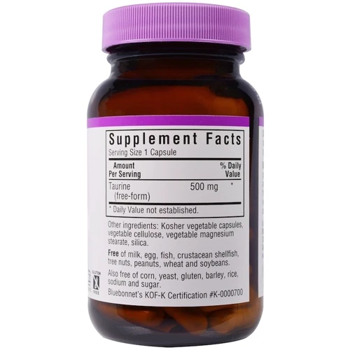 Bluebonnet Nutrition, Taurine, 500 mg, 50 Veggie Caps (84): Тип Таурин