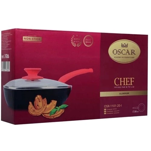 Сковорода OSCAR Chef із кришкою 20 см (OSR-1101-20-l): Антипригарне покриття Non-Stick