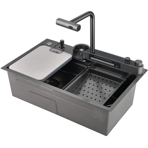 Кухонная мойка Lefton Two Outlets Waterfall Faucet Kitchen Sink with Digital Temperature Display & LED Lighting-KS2208