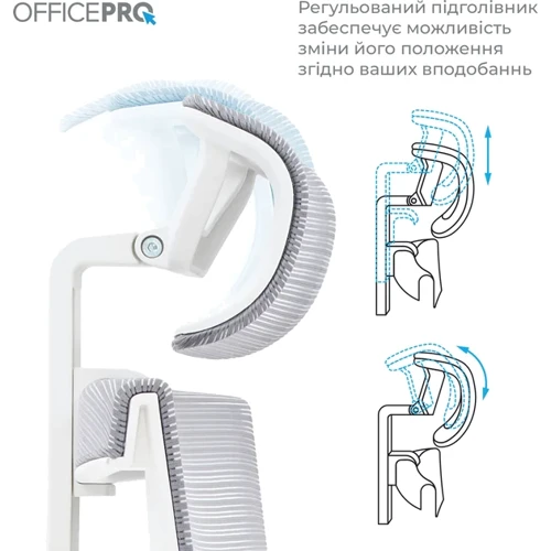 Офісне крісло Officepro Elegant OC660-W-LG-LG: Оснащення З коліщатками, З хрестовиною, Поперековий валик, підлокітники, Підголівник