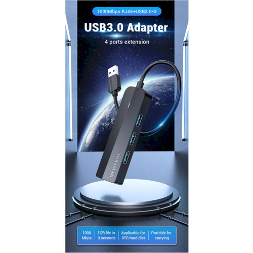 Адаптер Vention Adapter USB для 3хUSB3.0+RJ45 Black (CHNBB): Колір серый