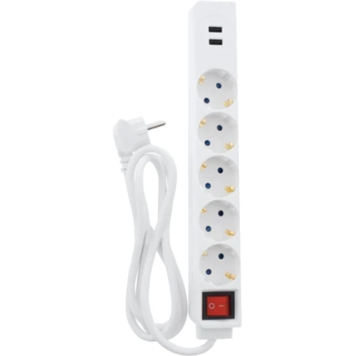 Мережевий фільтр Hama 5xТип F 3x1.5мм кв 16A 2хUSB-A 1.5 м білий (00137350): Кількість розеток, шт 5