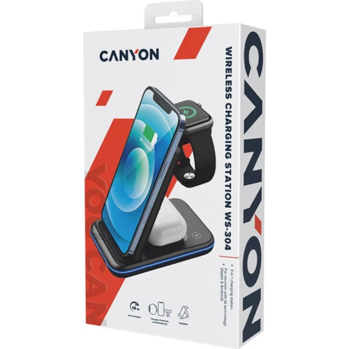 Зарядное устройство Canyon Wireless Charger WS-304 3in1 15W Black (CNS-WCS304B) for iPhone, Apple Watch and Apple AirPods: Тип беспроводное