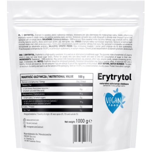 Подсластитель OstroVit Erythritol 1000 g: Пол Унисекс