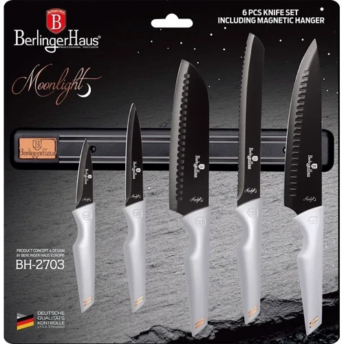 Набір кухонних ножів Berlinger Haus Moonlight Collection з магнітною планкою 6 предметів (BH 2703): Найменування Набор кухонных ножей 6 пр.