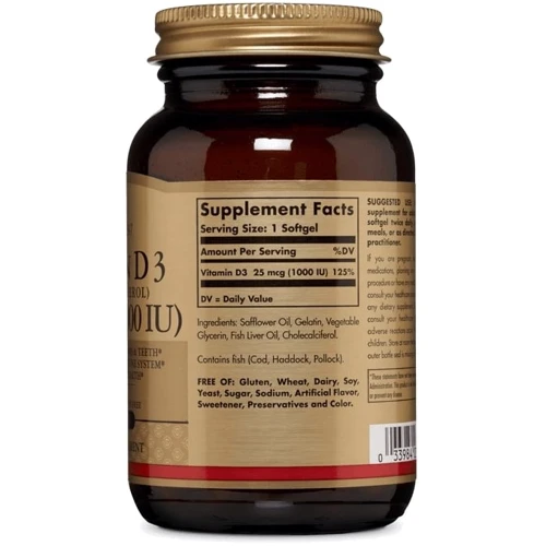 Solgar Vitamin D3 (Cholecalciferol) 1000 IU 100 Softgels: Тип Витамин D