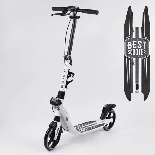 Самокат двоколісний Best Scooter PU колеса, 2 амортизатора, затиск керма, ручне гальмо Black / White (99643)