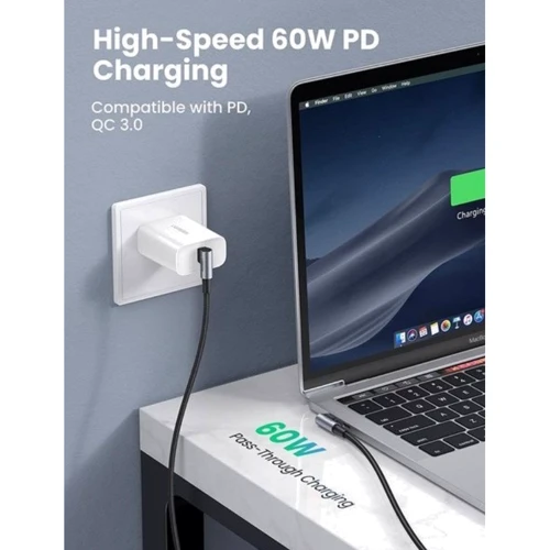 Кабель Ugreen Both Angled USB-C to USB-C 3A 1m Grey/Black (70529) фото 7
