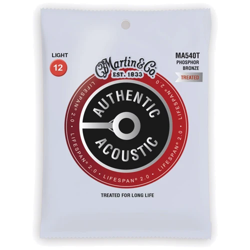 Струна для гитар Струны MARTIN MA540T Authentic Acoustic Lifespan 2.0 92/8 Phosphor Bronze Light (12-54)