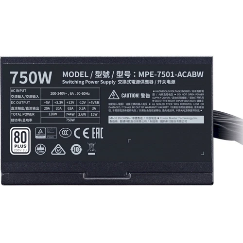 Блок питания CoolerMaster 750W MWE White V2 (MPE-7501-ACABW-EU): Мощность, Ватт 750