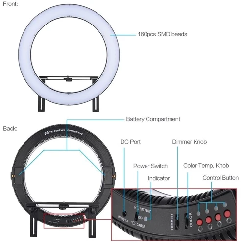 Кільцеве світло Falcon DVR-160TVC LED Ring (32W) фото 4