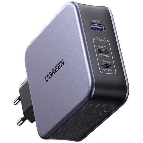 Зарядний пристрій Ugreen Wall Charger 2xUSB-C+USB CD289 GaN 140W з USB-C Cable Gray (90549): Особливості Быстрая зарядка, USB-C, Power Delivery (PD)