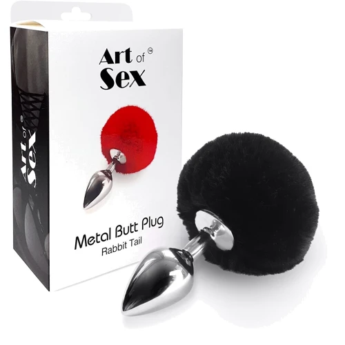 Металлическая анальная пробка М Art of Sex - Metal Butt plug Rabbit Tail, черный