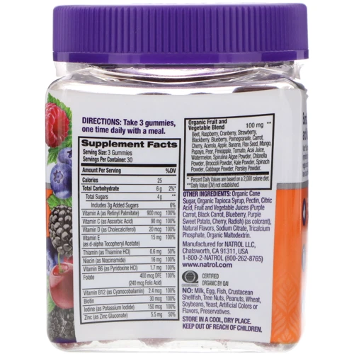 Natrol Gummies Kids 'Multi 90 Count Berry Cherry & Grape Мультівітаміни для дітей зі смаком ягід, вишні і винограду: Тип мультивітаміни