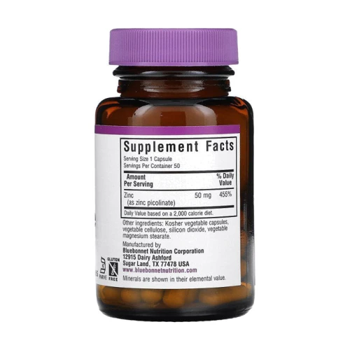 Bluebonnet Zinc Picolinate 50 mg Цинк Пиколинат 50 капсул: Тип Цинк