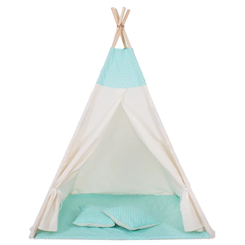 Детская палатка Springos Tipi XXL вигвам бело-мятная (TIP04)