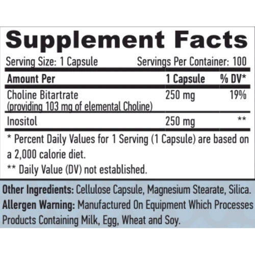 Haya Labs Choline & Inositol Холін та Інозитол 100 веганських капсул: Форма випуску Капсулы