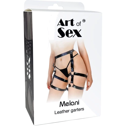Кожаные гартеры Art of Sex - Melani Leather garters, черные L-2XL