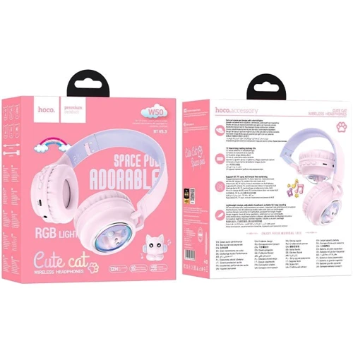 Наушники Hoco W50 Cute fun Pink