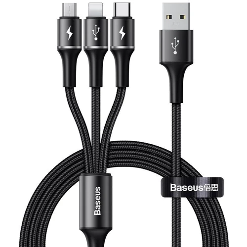 Кабель Baseus USB Cable to Lightning/microUSB/USB-C Halo Data 1.2m Black (CAMLT-HA01)