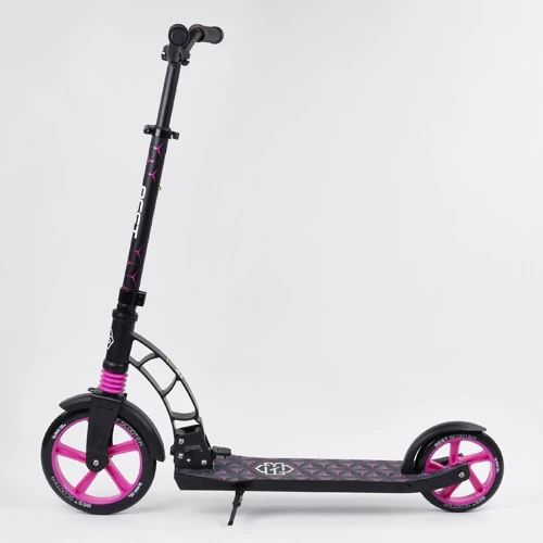 Самокат двухколесный Best Scooter с PU колесами, 1 амортизатором Black/Pink (99665): Конструкция рамы складная