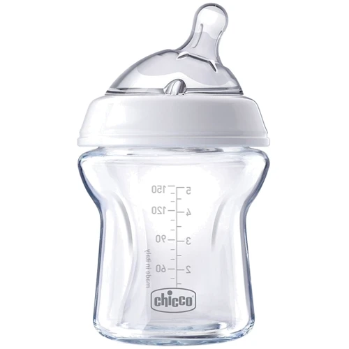 Пляшка скляна Chicco Natural Feeling 150мл. соска силіконова 0 + нормальний потік (80611.00)